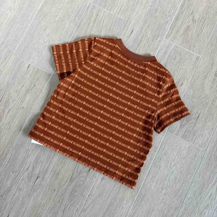 1:1 quality version Brown All Over CH Letter Cross Jacquard Stripe Cropped Tee for girls 29527336
