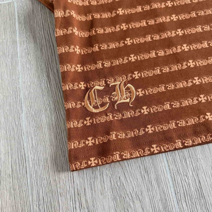 1:1 quality version Brown All Over CH Letter Cross Jacquard Stripe Cropped Tee for girls 29527336