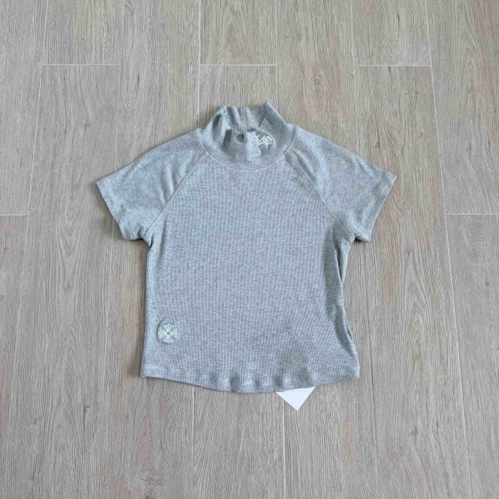 1:1 quality version Mock Neck Collar CH Script Embroidery Hem Cross Flower Tee for girls 3 colors 29527352