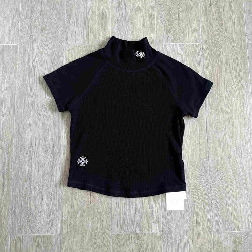 1:1 quality version Mock Neck Collar CH Script Embroidery Hem Cross Flower Tee for girls 3 colors 29527352