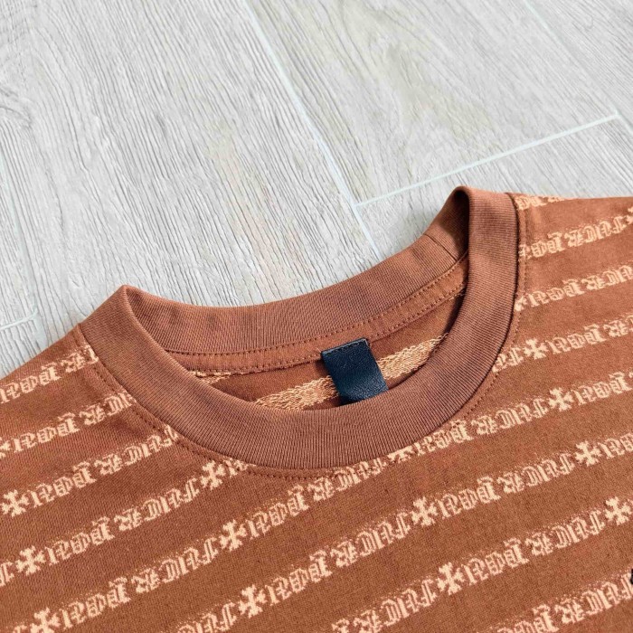 1:1 quality version Brown All Over CH Letter Cross Jacquard Stripe Unisex Tee 29527330