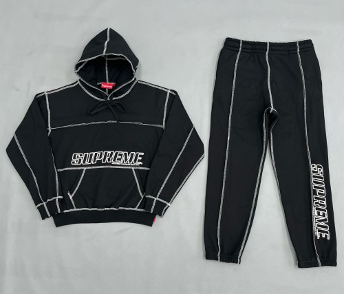 1:1 quality version Contrast Topstitch Chest Embroidery Side Vertical Letter Hoodie & Pants Set 29528433