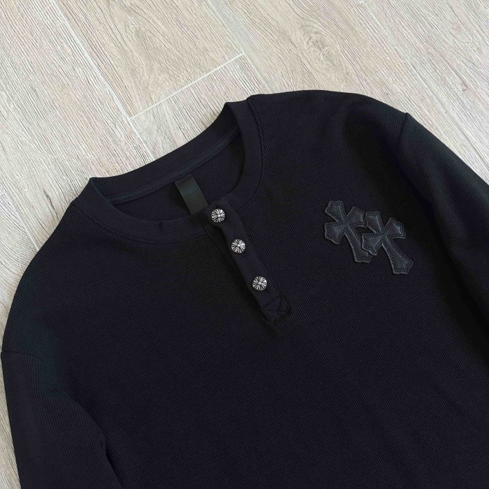 1:1 quality version Chest Sheepskin Cross Embroidery Button Waffle Long Sleeve Tee 3 colors 29530636