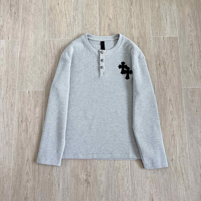 1:1 quality version Chest Sheepskin Cross Embroidery Button Waffle Long Sleeve Tee 3 colors 29530636