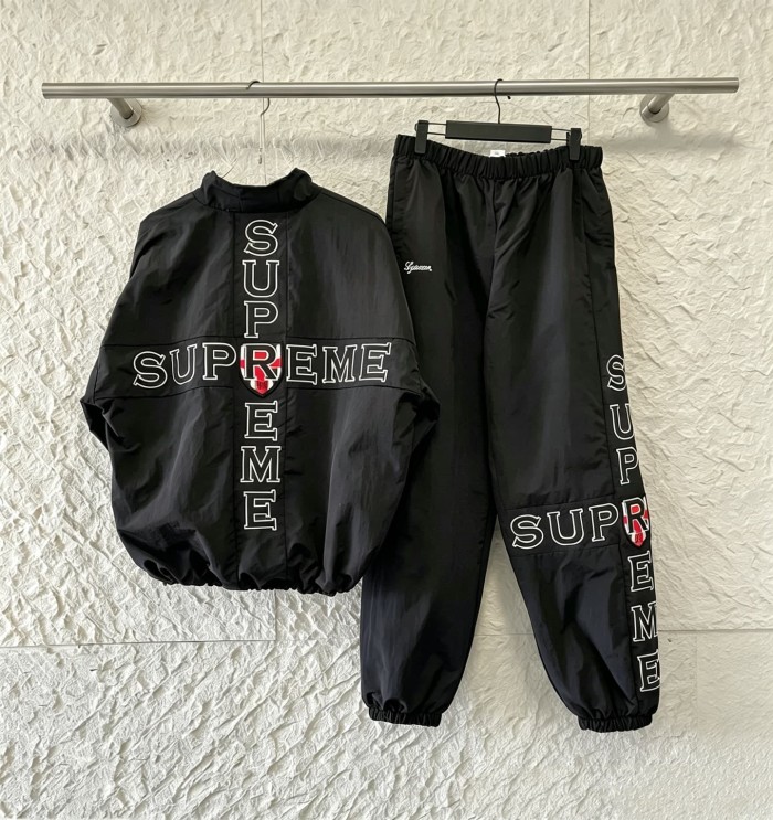 Stand Collar Chest Four Star Shield Back Cross Letter Nylon Jacket & Pants Set 4 colors 29532887
