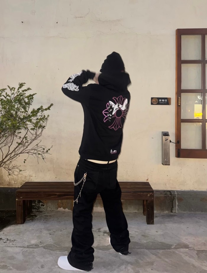1:1 quality version Deadly Doll X Dancer Gradient Gothic Full Sleeve Tattoo Zip Drawstring Hoodie 29530810