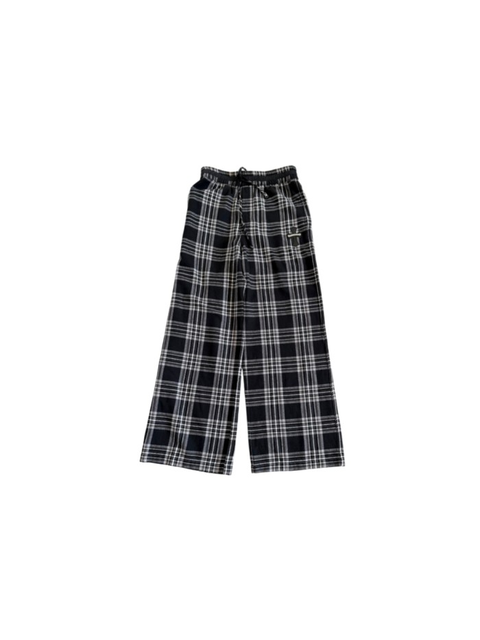 1:1 quality version Sheepskin Cross Pure Cotton Flannel Black Grey Plaid Straight Loose Pants 29530860