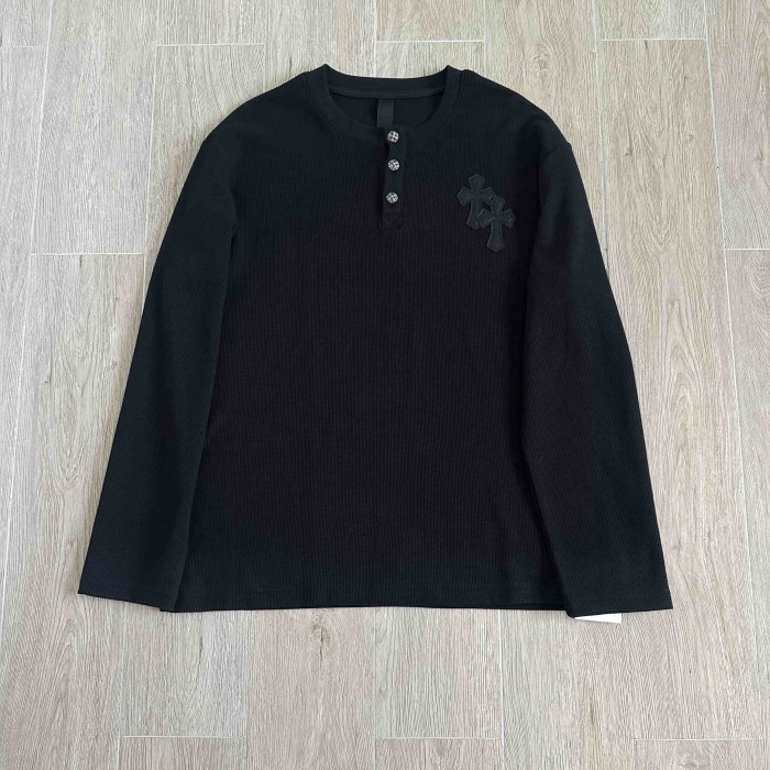 1:1 quality version Chest Sheepskin Cross Embroidery Button Waffle Long Sleeve Tee 3 colors 29530636