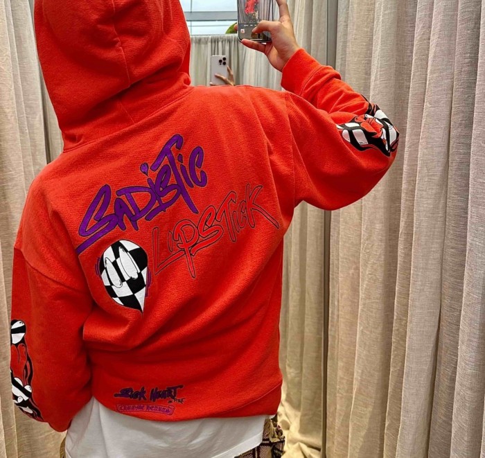 1:1 quality version Purple Logo Sleeve Black White Flame Heart Back Letter Hoodie 29530670