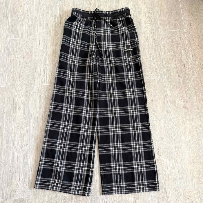 1:1 quality version Sheepskin Cross Pure Cotton Flannel Black Grey Plaid Straight Loose Pants 29530860
