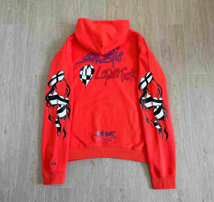 1:1 quality version Purple Logo Sleeve Black White Flame Heart Back Letter Hoodie 29530670