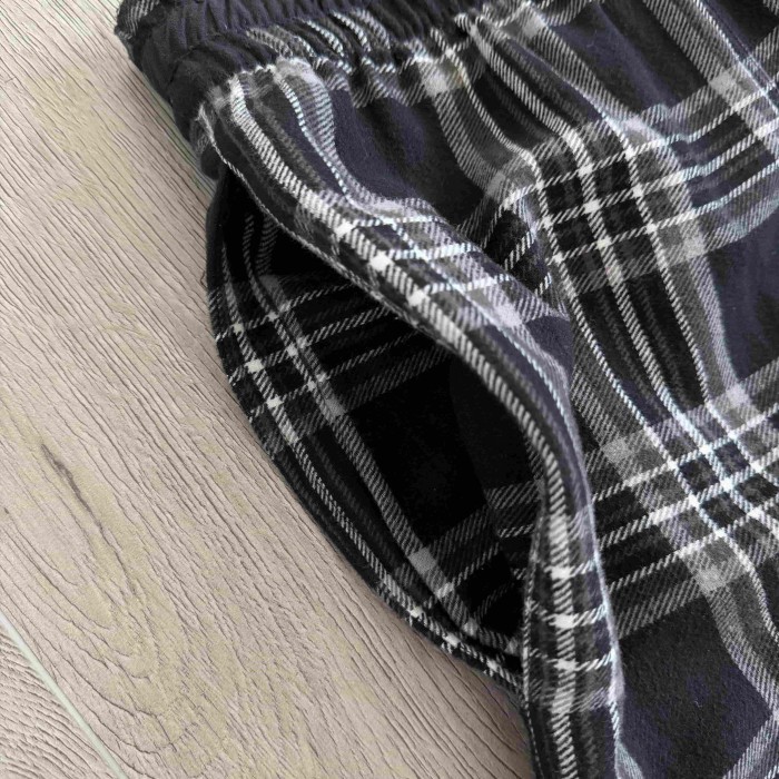 1:1 quality version Sheepskin Cross Pure Cotton Flannel Black Grey Plaid Straight Loose Pants 29530860