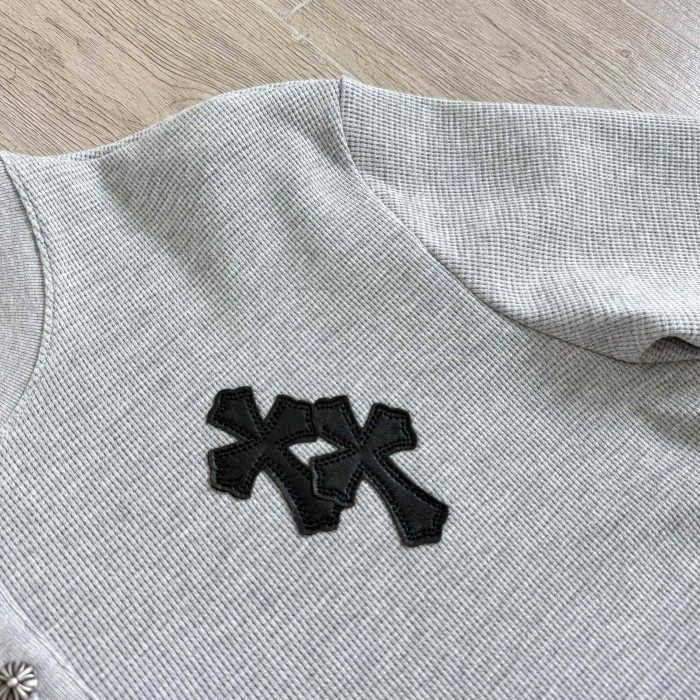 1:1 quality version Chest Sheepskin Cross Embroidery Button Waffle Long Sleeve Tee 3 colors 29530636