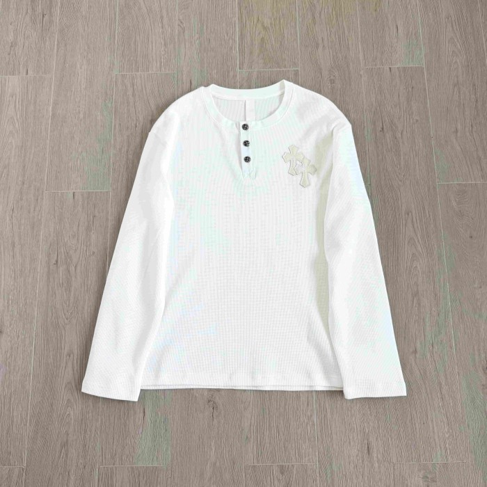 1:1 quality version Chest Sheepskin Cross Embroidery Button Waffle Long Sleeve Tee 3 colors 29530636