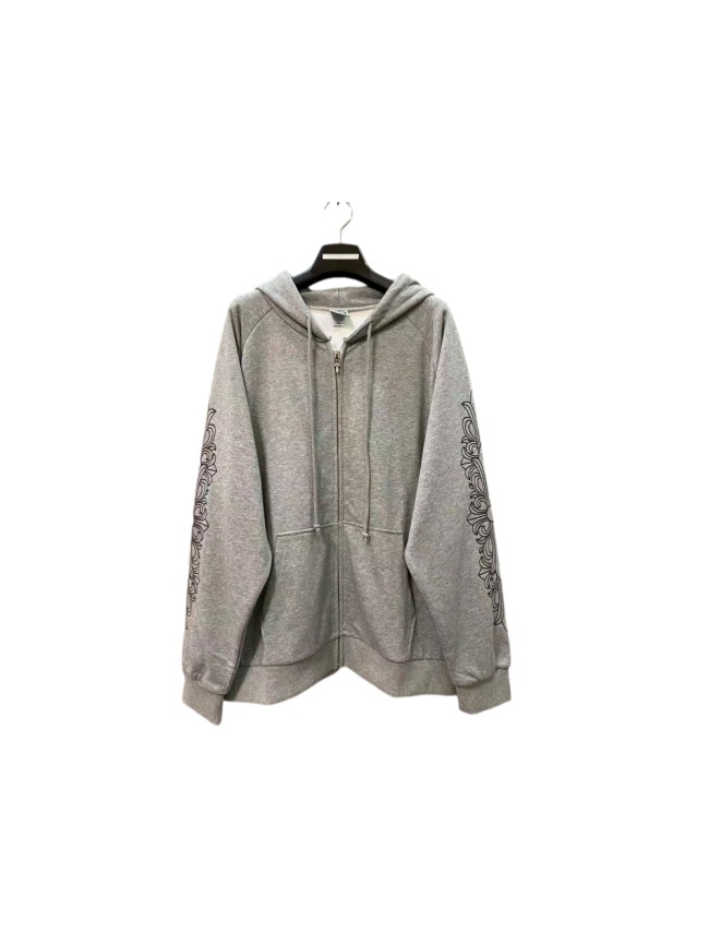 1:1 quality version Sleeve Scroll Pattern Back Large Horseshoe Sanskrit Zip Hoodie 29533355