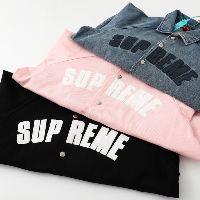 Wash Denim Point Collar Chest Applique Large Letter Snap Coach Jacket 3 colors 29533425
