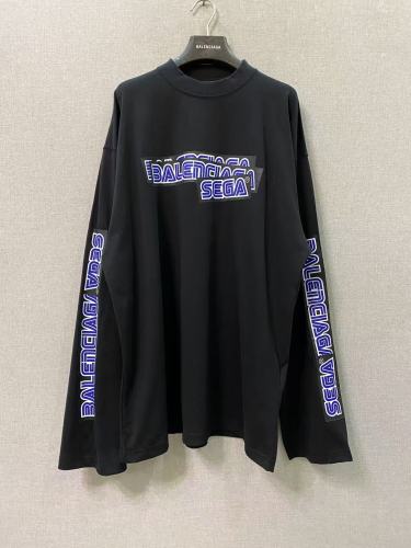 1:1 quality version Blue Overlapping Letter Tape Double Sleeve Loose Long Sleeve Tee 29533341