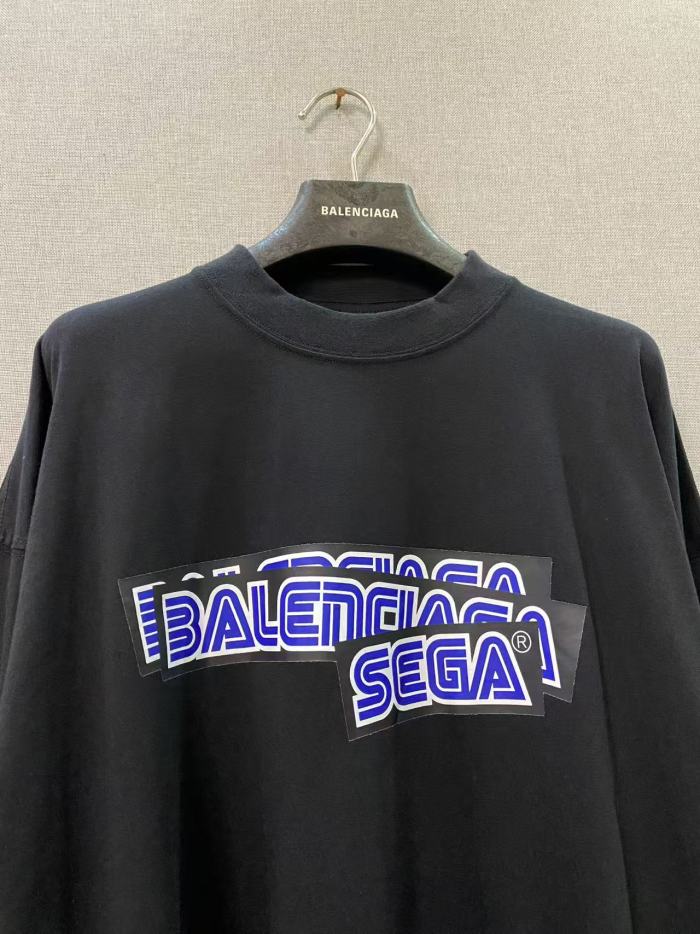 1:1 quality version Blue Overlapping Letter Tape Double Sleeve Loose Long Sleeve Tee 29533341