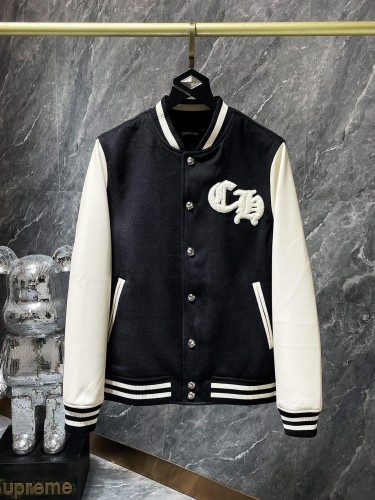 Sanskrit Cross Wool Leather Sleeve Spliced Thickened Baseball Jacket 29533457