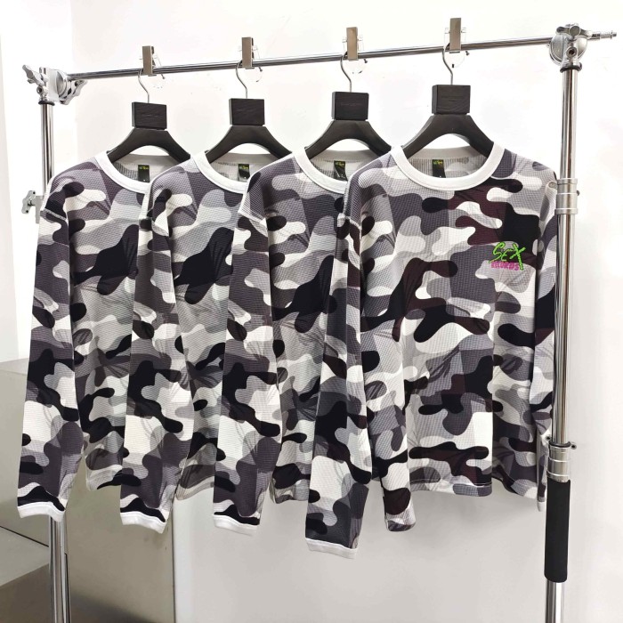 1:1 quality version White Grey Black Camouflage Mesh Waffle Long Sleeve Tee 29533002