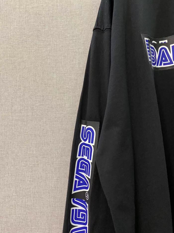 1:1 quality version Blue Overlapping Letter Tape Double Sleeve Loose Long Sleeve Tee 29533341
