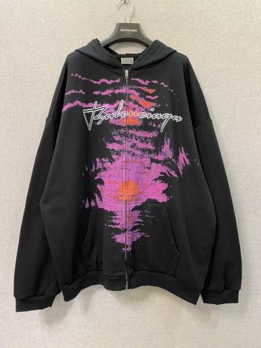 1:1 quality version Sunset Palm Print Script Logo Frayed Hem Full Zip Oversized Hoodie 29533347