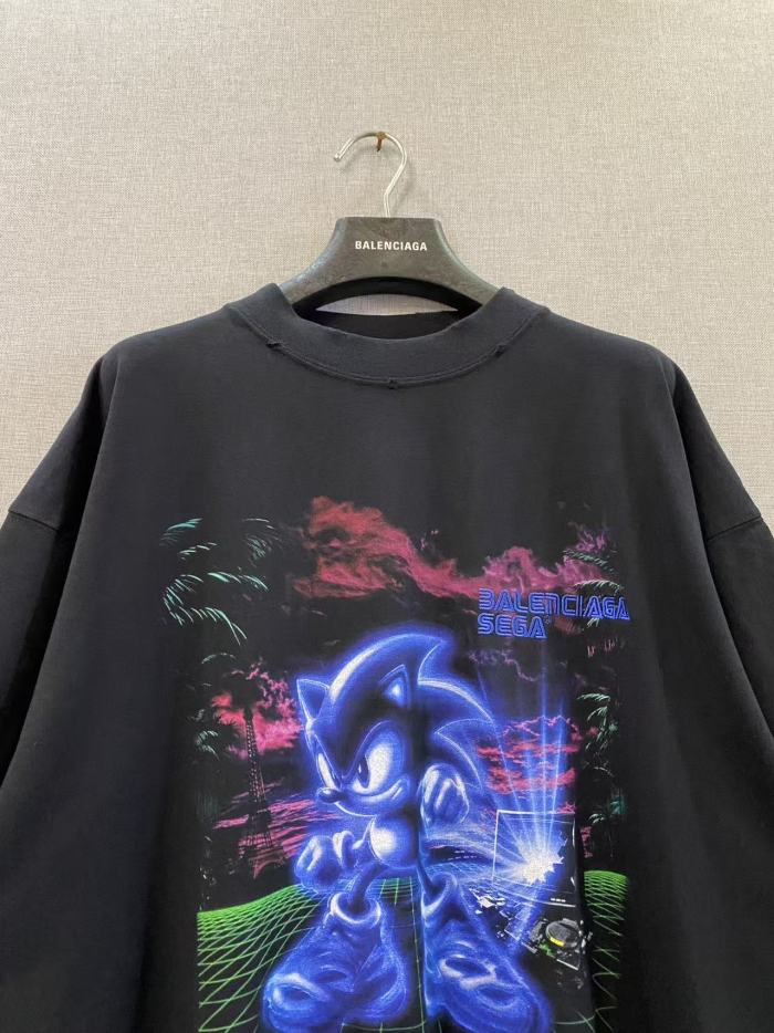 1:1 quality version Front Sonic Game Print Back Neon Letter Oversized Tee 29533350