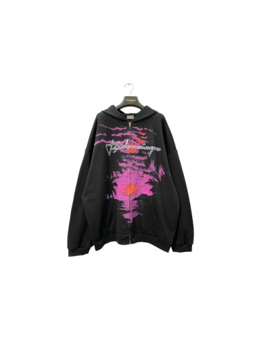 1:1 quality version Sunset Palm Print Script Logo Frayed Hem Full Zip Oversized Hoodie 29533347