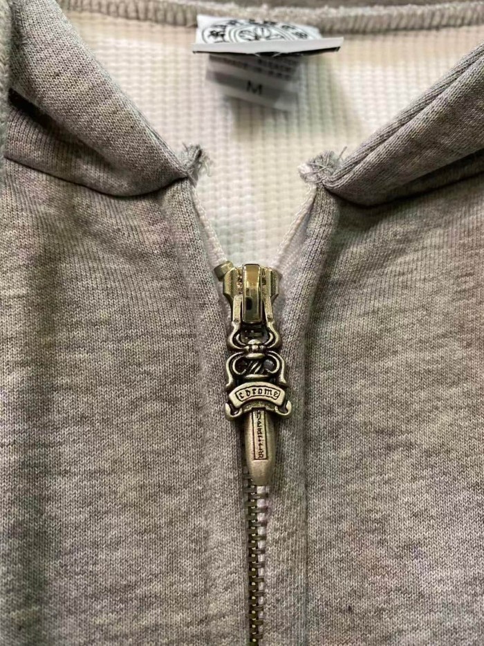 1:1 quality version Sleeve Scroll Pattern Back Large Horseshoe Sanskrit Zip Hoodie 29533355