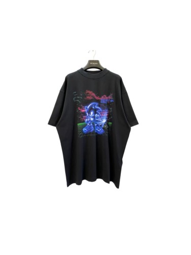 1:1 quality version Front Sonic Game Print Back Neon Letter Oversized Tee 29533350