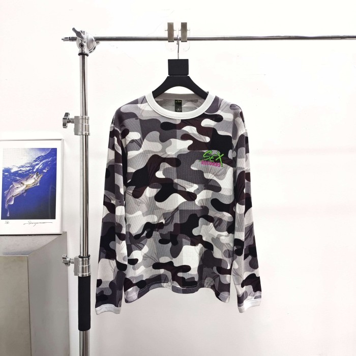 1:1 quality version White Grey Black Camouflage Mesh Waffle Long Sleeve Tee 29533002