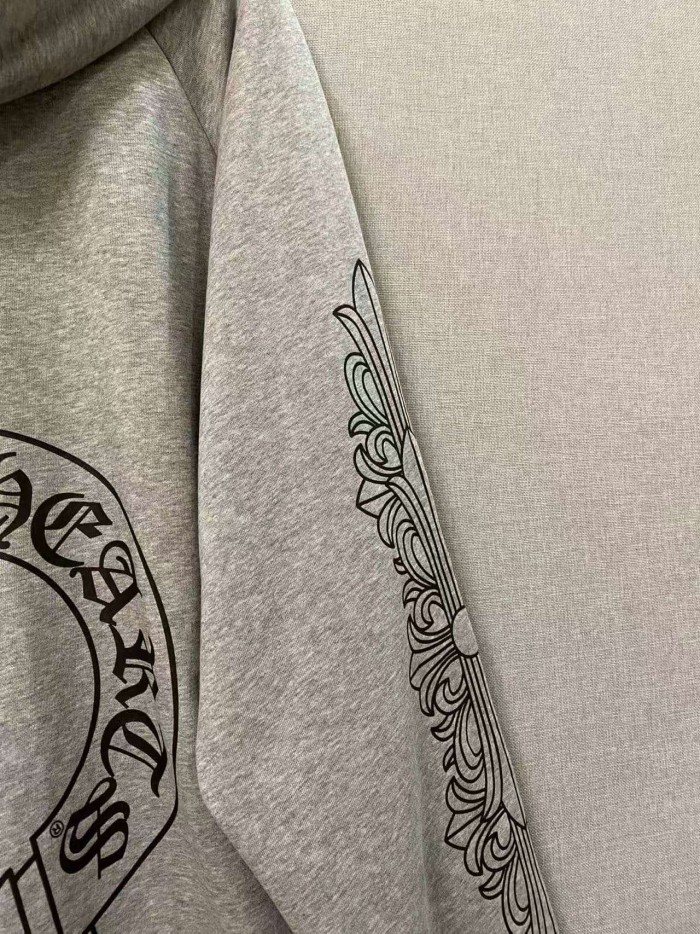 1:1 quality version Sleeve Scroll Pattern Back Large Horseshoe Sanskrit Zip Hoodie 29533355
