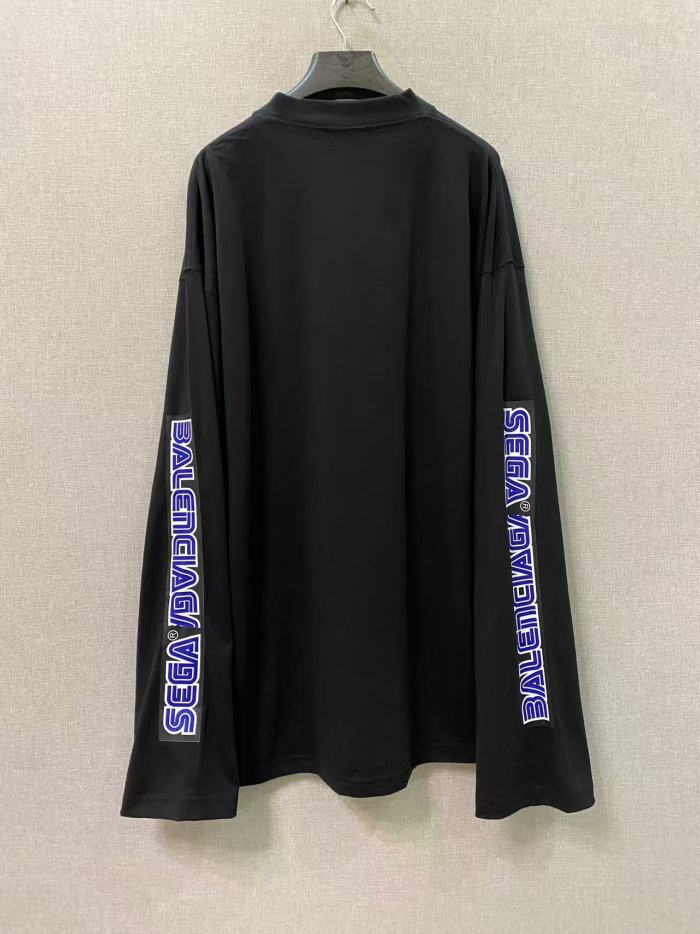 1:1 quality version Blue Overlapping Letter Tape Double Sleeve Loose Long Sleeve Tee 29533341