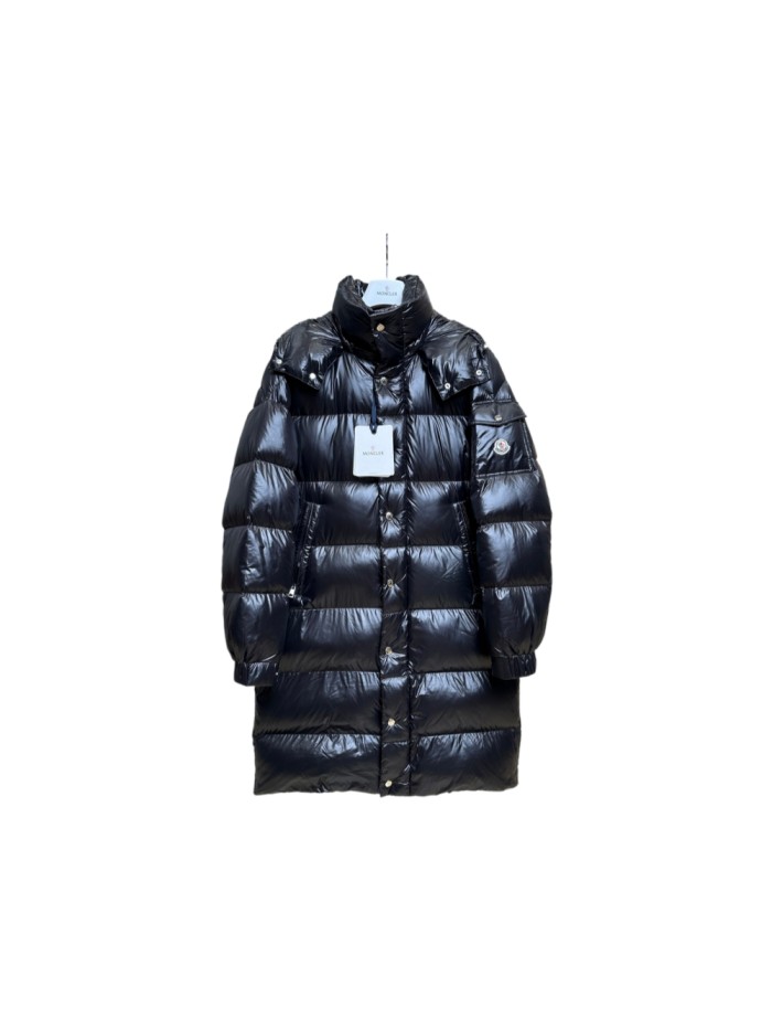 1:1 quality version Stand Collar Detachable Hood Shiny Long Unisex Down Jacket 29535624