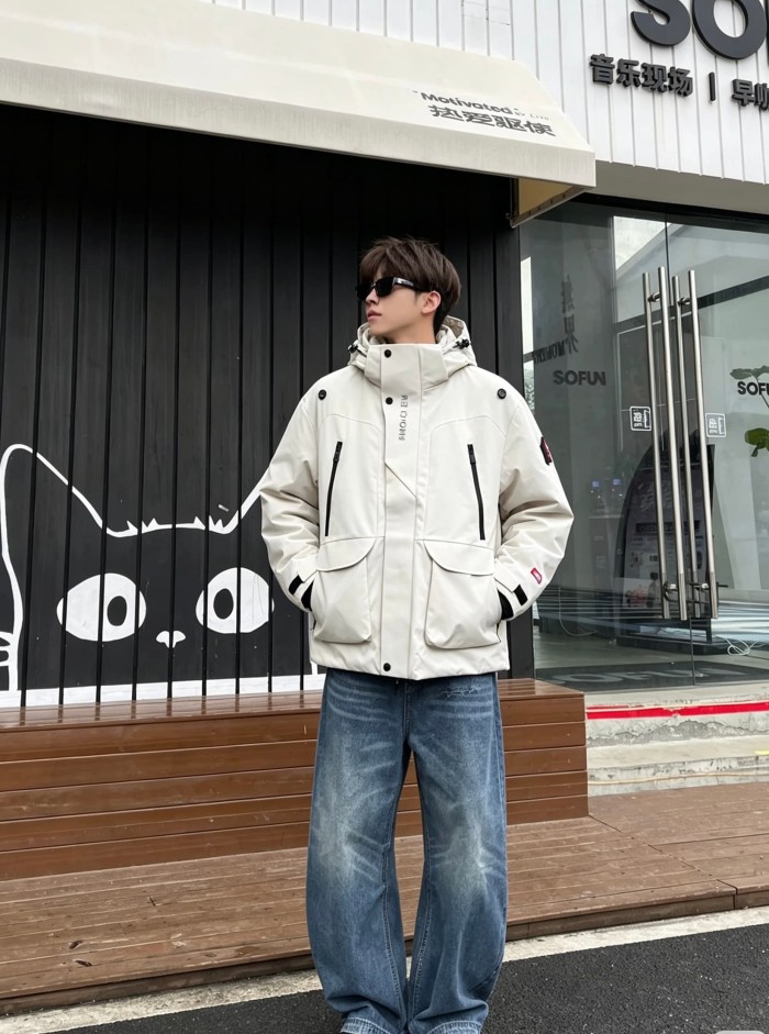 1:1 quality version Multi Pocket Velcro Hooded Cargo Down Jacket 2 colors 29535576