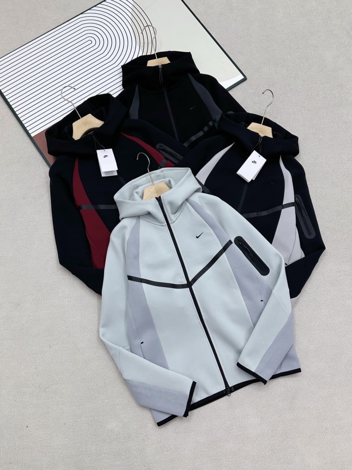 Color Block Side Stripe Small Swoosh Air Layer Cotton Tracksuit Hoodie & Pants Set 4 colors 29543168