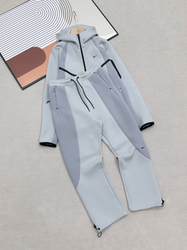Color Block Side Stripe Small Swoosh Air Layer Cotton Tracksuit Hoodie & Pants Set 4 colors 29543168