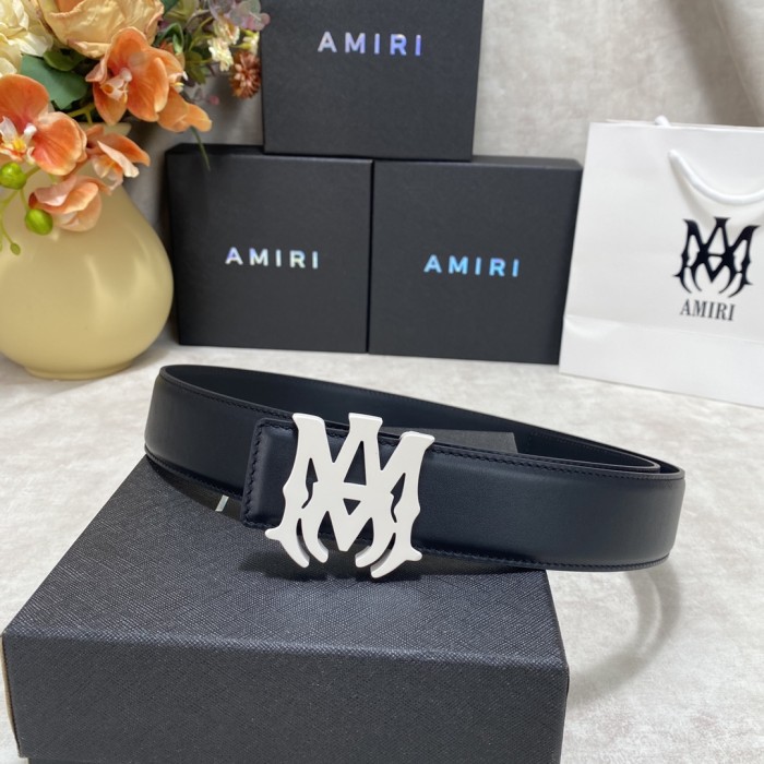 1:1 quality version Smooth Leather Silver MA Thorn Logo Buckle Belt 2 colors【Width 3.8 cm】29543555