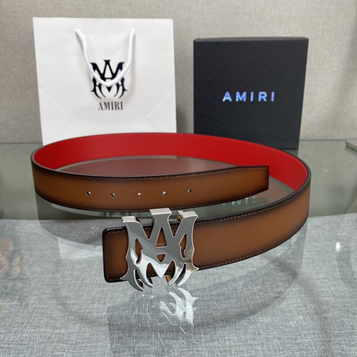 1:1 quality version AMThorn Logo Buckle Red Lining Smooth Leather Belt 2 colors【Width 3.8 cm】29543339