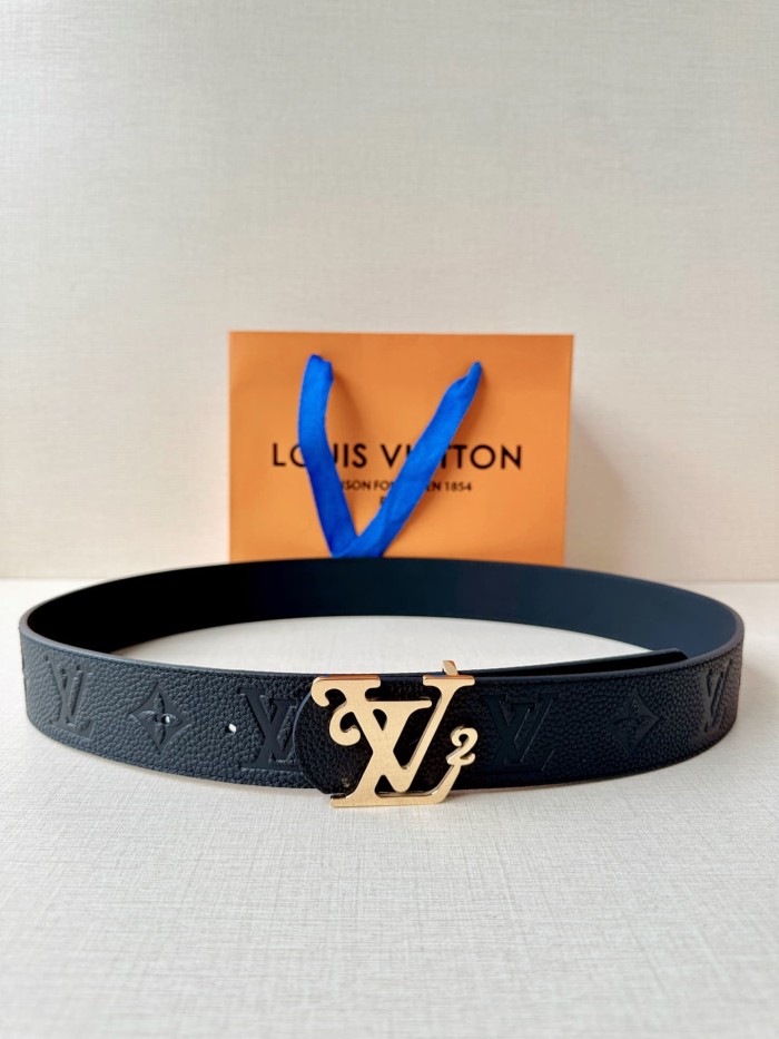 1:1 quality version LV Logo Buckle Strap Litchi Grain Embossed Belt 【Width 4.0 cm】3 colors 29543288