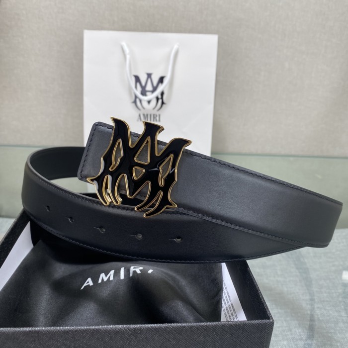 1:1 quality version AM Thorn Logo Buckle Smooth Leather Belt 2 colors【Width 3.8 cm】29543190