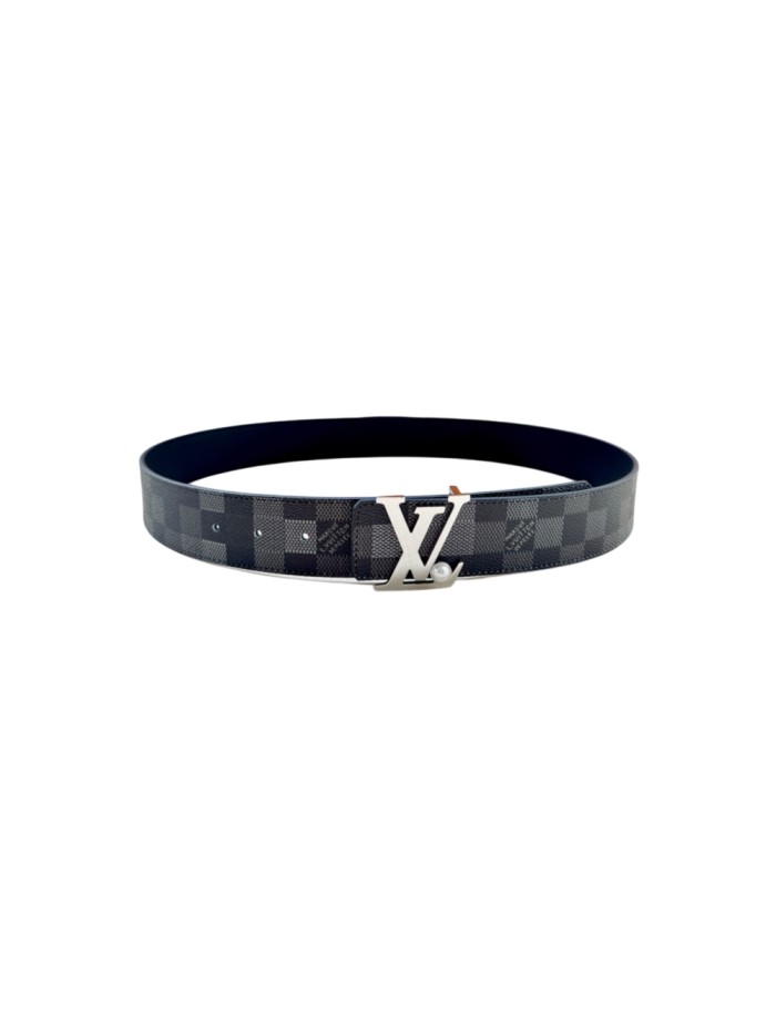 1:1 quality version Damier Graphite LV Letter Pearl Buckle Reversible Leather Belt 【Width 4.0 cm】29543280