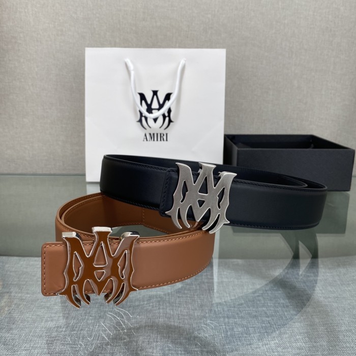 1:1 quality version AM Thorn Logo Buckle Smooth Leather Belt 2 colors【Width 3.8 cm】29543190