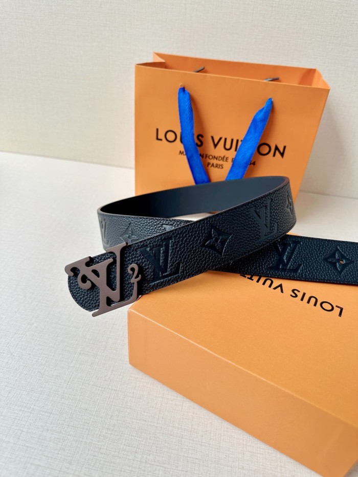 1:1 quality version LV Logo Buckle Strap Litchi Grain Embossed Belt 【Width 4.0 cm】3 colors 29543288