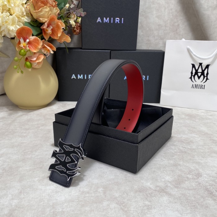 1:1 quality version Gradient Red Lining Enamel MA Logo Buckle Smooth Belt 2 colors【Width 3.8 cm】29543565