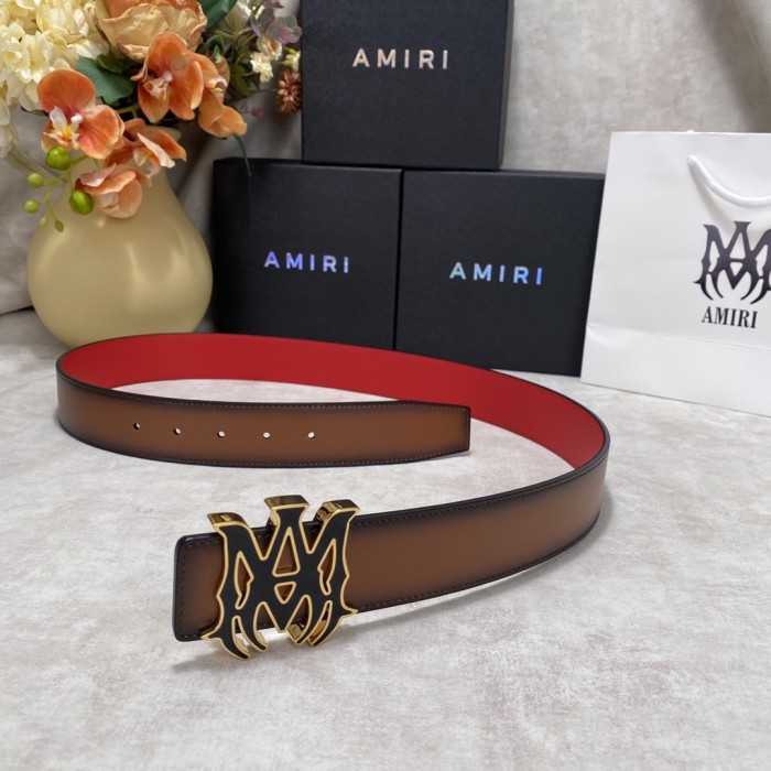 1:1 quality version Gradient Red Lining Enamel MA Logo Buckle Smooth Belt 2 colors【Width 3.8 cm】29543565