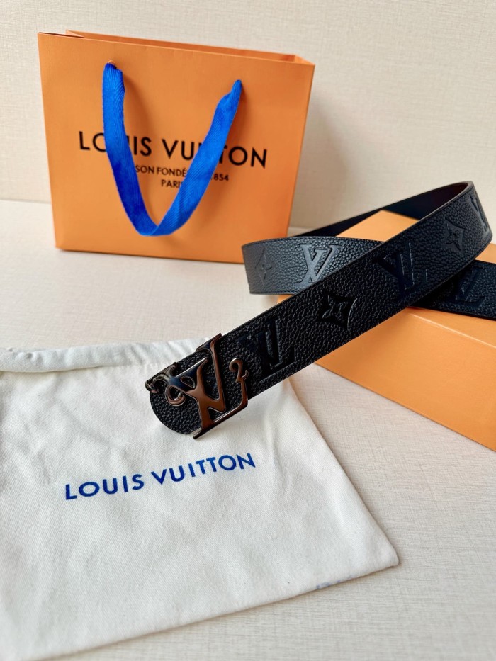 1:1 quality version LV Logo Buckle Strap Litchi Grain Embossed Belt 【Width 4.0 cm】3 colors 29543288
