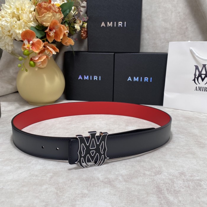 1:1 quality version Gradient Red Lining Enamel MA Logo Buckle Smooth Belt 2 colors【Width 3.8 cm】29543565