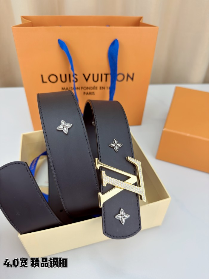 1:1 quality version LV Buckle Monogram Floral Rivet Reversible Belt 【Width 4.0 cm】2 colors 29543315