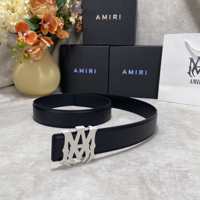 1:1 quality version Smooth Leather Silver MA Thorn Logo Buckle Belt 2 colors【Width 3.8 cm】29543555